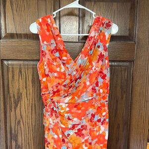 Adrianna Papell Orange Pink Asymmetrical Ruched Sheath Dress